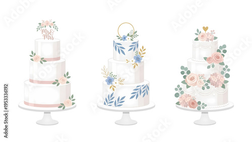Three-Tier Celebration Wedding Cake Vector Flat Style Icon for Bakery Branding and Event Stationery