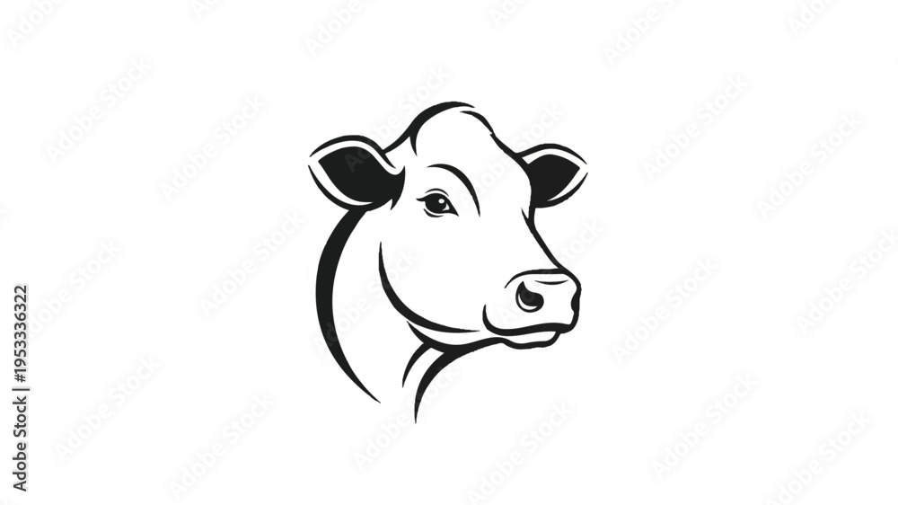 Fototapeta premium Black and White Cow Head Illustration.
