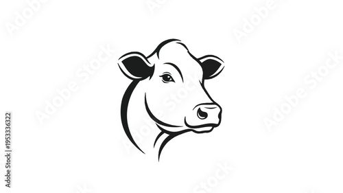 Black and White Cow Head Illustration.