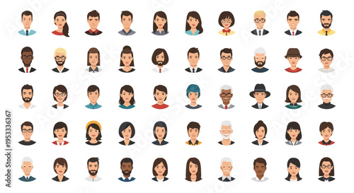Diverse group of cartoon people icons.