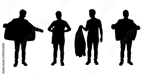 Man Putting On Jacket Silhouettes Sequence Sequence of Actions Stock Graphic