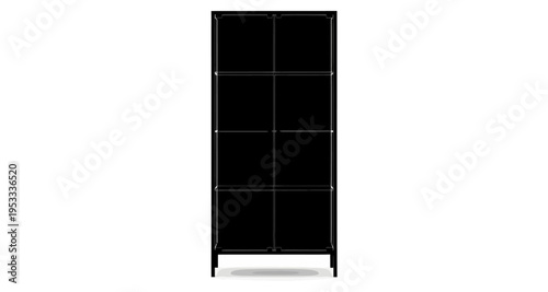 Modern Black Tall Bookshelf with Eight Compartments on White Background Studio Shot