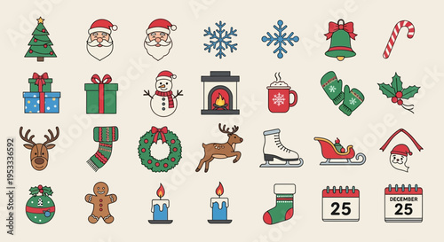 Collection of Christmas icons and symbols.
