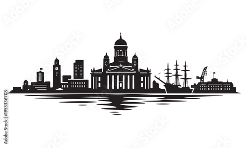 Helsinki Skyline Silhouette, Silhouette Vector, Isolated on White Background