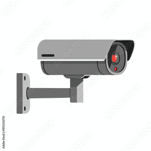 Gray camera with red lens and IR light, mounted on a bracket