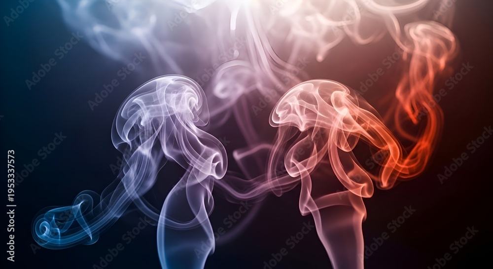 Fototapeta premium Abstract Colorful Smoke Wisps Intertwining on Dark Background