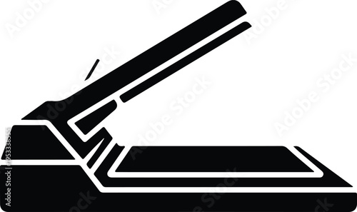 Stapler icon illustration in flat black style for office stationery and document binding design