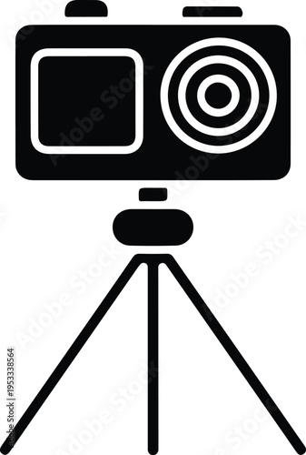 Black and white camera on tripod icon vector illustration for photography and filmmaking projects