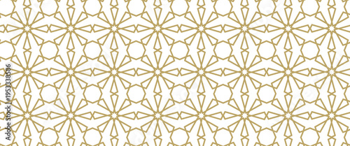 Gold Islamic Geometric Pattern Background, Seamless Arabic Ornament for Ramadan Kareem, Eid Mubarak, Luxury Wedding Invitation, and Elegant Traditional Middle Eastern Graphic Design