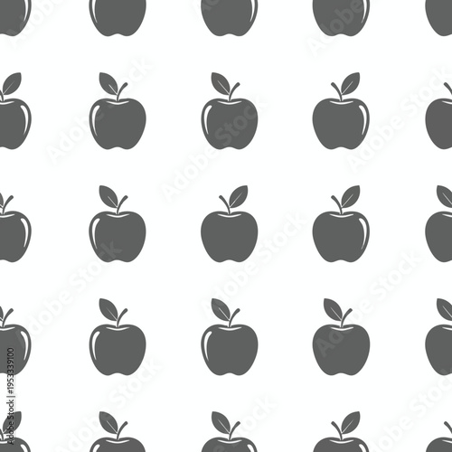 Seamless pattern of dark gray apple icons against a white background