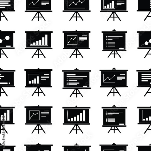 Seamless pattern of flip charts with various graphs and lists on stands