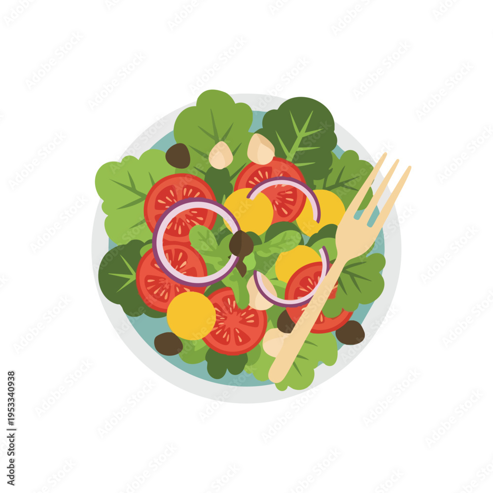 Naklejka premium Flat illustration of a salad with fork on a white background