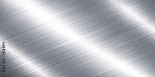 A polished silver brushed metal plate texture featuring a shiny metallic stainless steel surface with a light grey industrial material pattern and chrome reflection