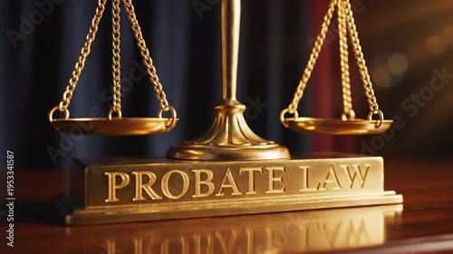 Golden Probate Law Emblem with Iconic Scales of Justice Symbol Representing Legal Inheritance Estate Planning Testamentary Rights and Judicial Process Luxury Metallic Professional Concept