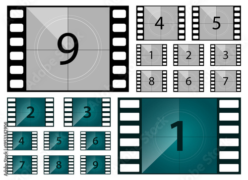 Film countdown frames displaying numbers from one through nine in sequence.