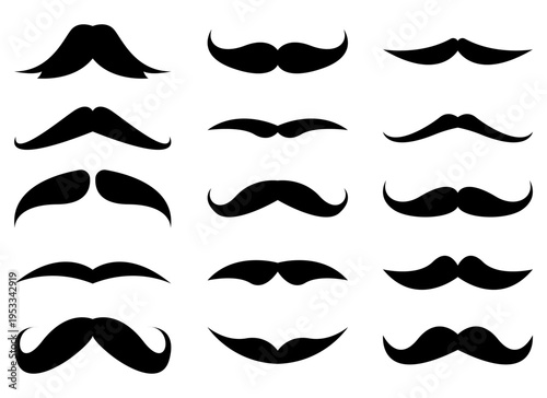 Assorted mustache collection on a white background showcasing various styles.