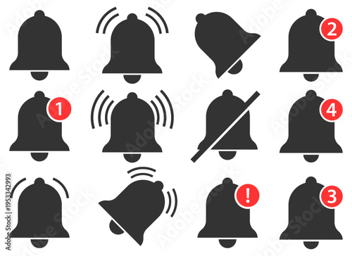 Notification bells signaling alerts, updates, and messages on dark background