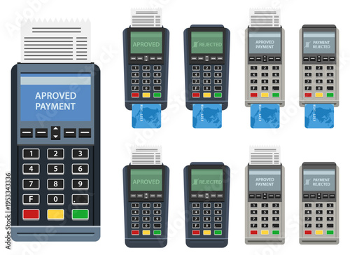 Payment terminals showing approved and rejected payments from a credit card.