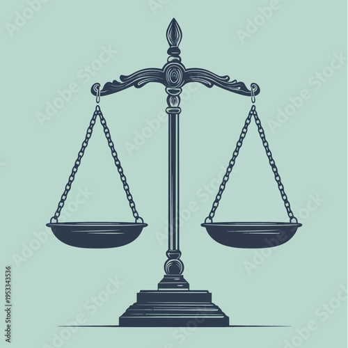 Justice scales courtroom, law, balance, light , vector style simple color
