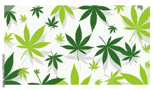 Green cannabis leaf background vector with scattered marijuana leaves modern botanical design
