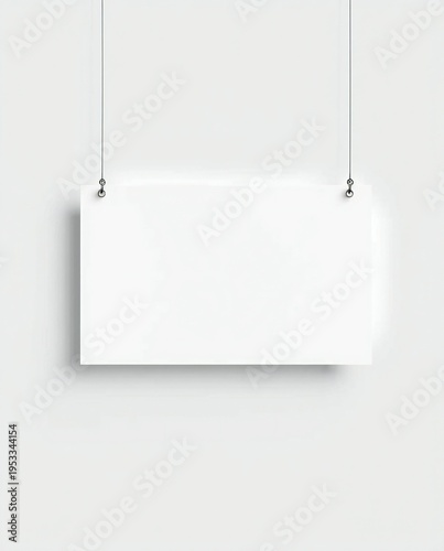 A blank white sign hanging on a wall
