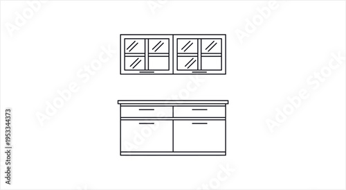 Minimalist Kitchen Cabinets and Countertop Line Art.