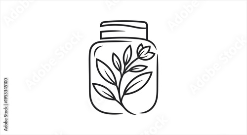 Minimalist Line Art Illustration of a Plant in a Jar.