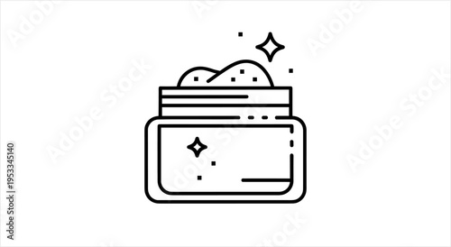 Minimalist Line Art Illustration of a Skincare Cream Jar with Sparkles.