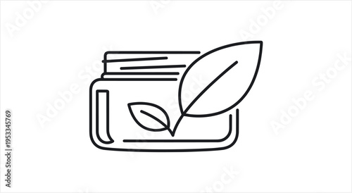 Natural Organic Skincare Cream Jar with Leaf Icon.