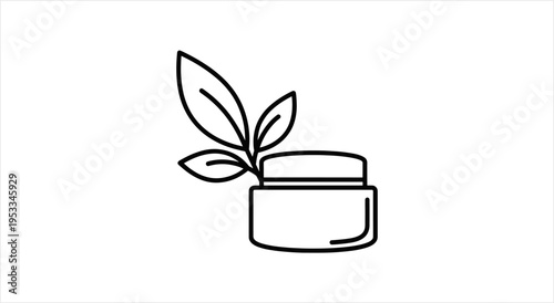 Organic Skincare Product Jar with Leaf Outline Icon.