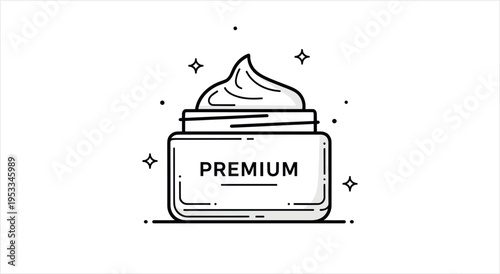 Premium Cream Jar with Sparkling Accents Minimalist Line Art.