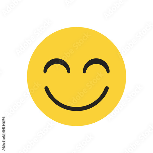 A yellow circle with closed eyes and a wide smile