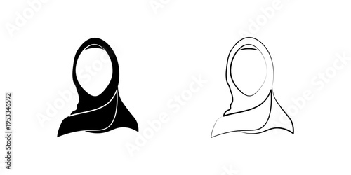 Bild auf Leinwand Muslim Woman Hijab Icon Set Black and Outline Islamic Female Avatar