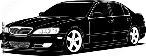 Black Luxury Car Illustration with Silver Wheels.