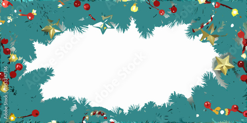 Festive teal christmas border with stars berries and twinkling lights