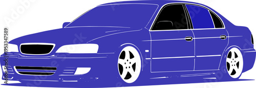 Blue Car Illustration with White Wheels.