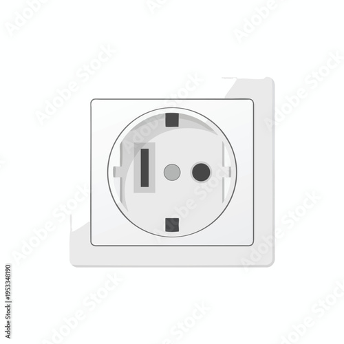 A stylized, flat illustration of a white electrical outlet with dark gray accents