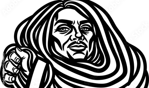 Woman Wearing Headscarf Illustration Portrait.