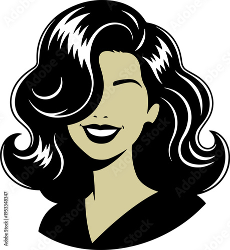 Woman with Wavy Hair Smiling Portrait.