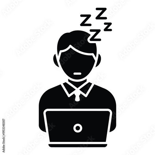 Man sleeping at desk with laptop computer in front of him icon