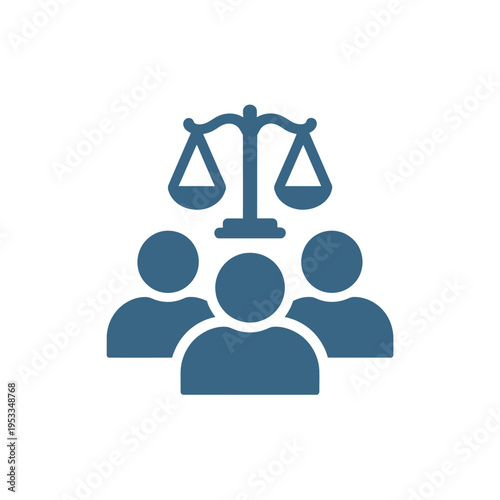 Justice and equality symbol scales above a group of people
