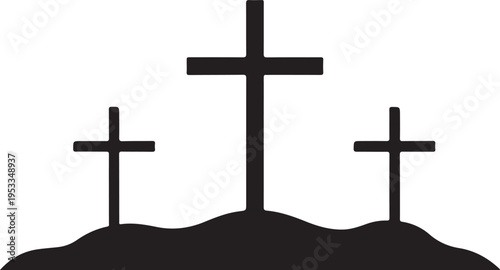 Set of 3 black cross icons on hill vector isolated on Transparent Background