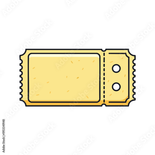 A minimalist illustration of a yellow ticket with perforated edges and two circular punch holes