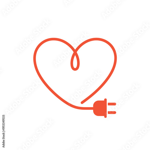 A red heart shape seamlessly integrates with an electrical plug symbol
