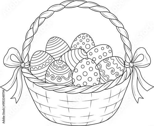 Easter eggs in a woven basket for easter sunday celebrations