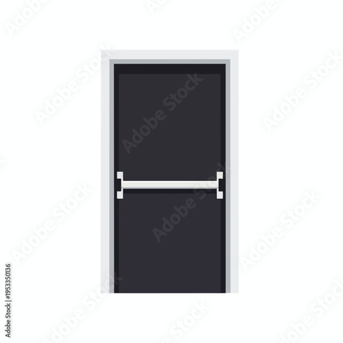 Simple flat design of a dark gray emergency exit door with a white horizontal bar