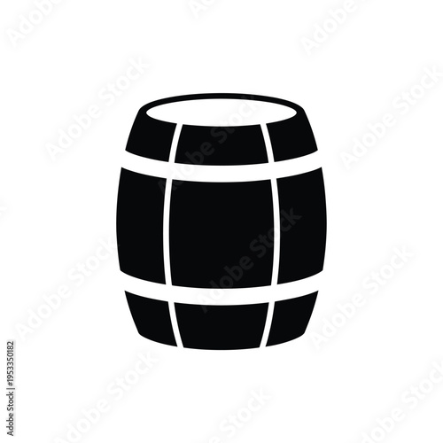 A simple black silhouette illustration of a wooden barrel or cask