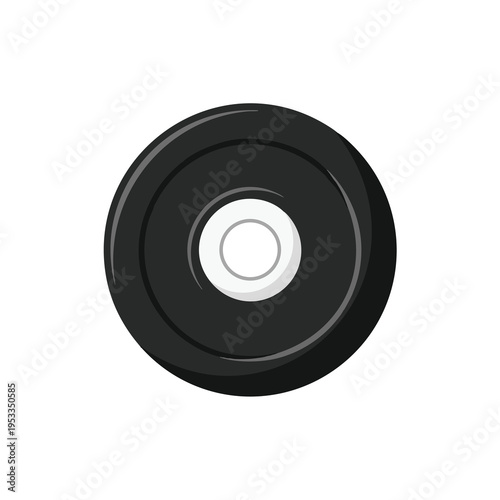 Black, circular weight plate with a white center hole and gray rings