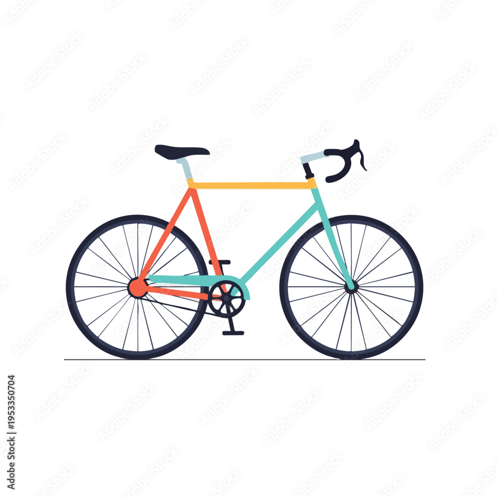 Fototapeta premium Simple, flat illustration of a multi-colored road bicycle on a white background