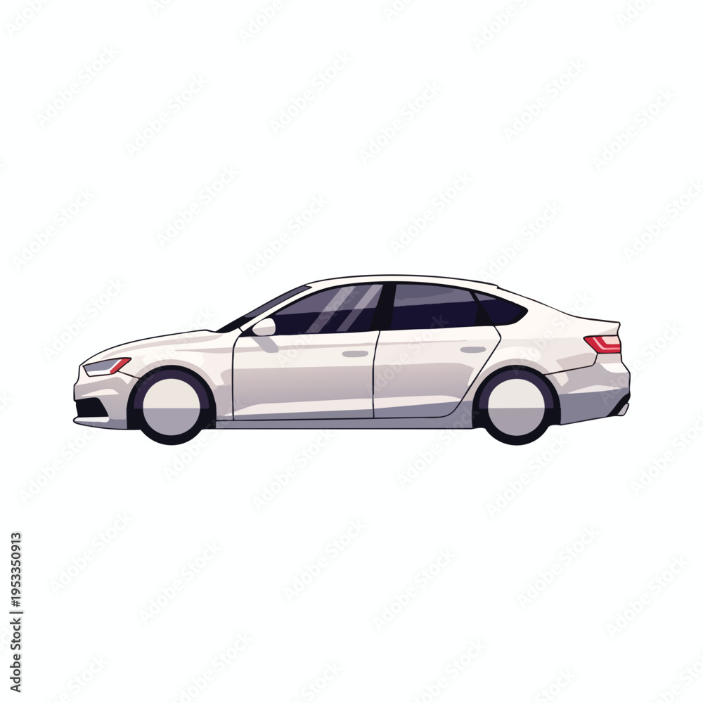 Fototapeta premium A stylized white sedan with tinted windows and sleek lines is shown in profile